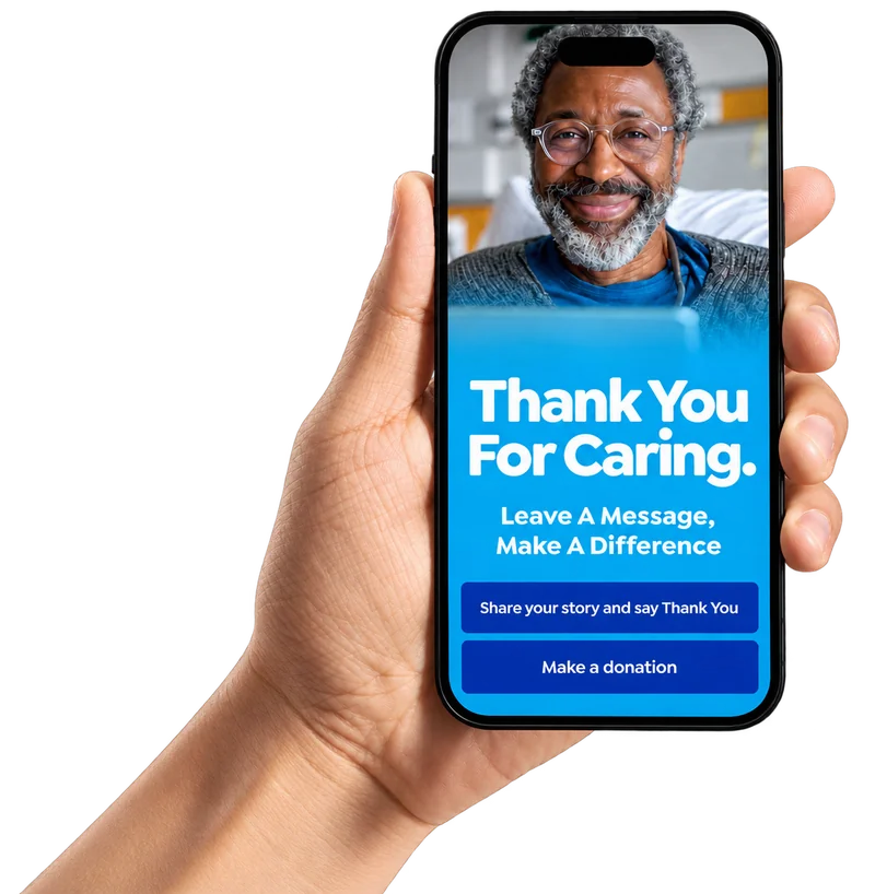 Carepoint thank-you journey shown on a mobile phone